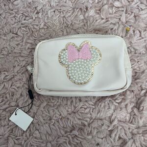 Cream Pouch with Pink Bow and Pearl Design